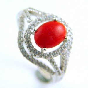 Bague de mode en argent sterling 925 élégante et méticuleuse pierre précieuse de corail rouge naturel - Product Image 2