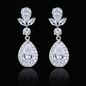 MOQ 2pcs Only Wholesale Womens Jewelry <b>Large</b> <b>Stone</b> Cz Wedding Earrings Luxury for Brides - Product Image 2