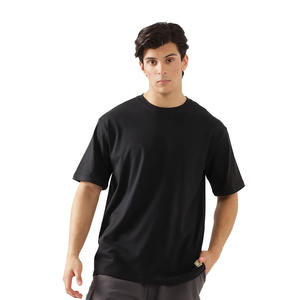 เสื้อยืดผ้าฝ้ายออร์แกนิกของผู้ชายสินค้าออก2024เสื้อยืดสีดำ100% ถักไหล่ปล่อยแกรมคอร์มีโครงออกแบบโลโก้ได้ตามต้องการ - Product Image 3