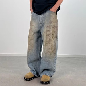 Venta al por mayor de pantalones de mezclilla de pierna ancha rasgados personalizados de los hombres desgastados pantalones vaqueros de corte suelto con rayas laterales Oem pedidos - Product Image 1