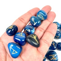 Ensemble de runes en agate bleue gravées à plat, best-seller, pierres de runes Elder pour débutants, divination, guérison spirituelle, cristal, pierre précieuse Feng Shui