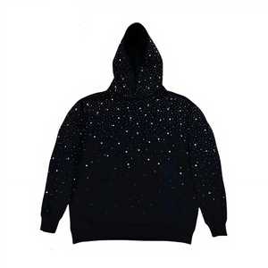 Custom 400 Gsm Mens Full <b>Crystal</b> Diamond Hoodie Oversize Heavyweight Thick Cotton Black Pullover Boxy Fit Men Rhinestone Hoodie - Product Image 5