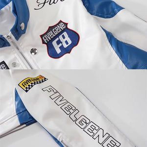 แจ็คเก็ตหนังมอเตอร์ไซค์ทรงครอปเอวสูงคุณภาพสูงสำหรับผู้ชาย แขนยาว ปักโลโก้ตามสั่ง ซิป ปักลายแบบแพทช์เวิร์ค - Product Image 6