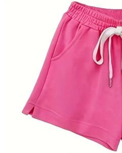 Shorts rose vif pour femmes, été, molleton doux, taille élastique, confortable, décontracté, vêtements de détente avec poches, bas légers et tendance - Product Image 3