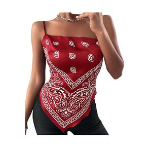 Livraison rapide nouveau rougeâtre hors épaule débardeur femmes à la mode décontracté Camisole chemise vêtements imprimé Blouse & Sexy haut court - Product Image 1