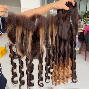 ผมแท้คุณภาพสูงแบบออมเบรสีเด้งดึ๋ง พร้อมผมปิดหน้าผากและผมเป็นมัดสำหรับทำวิก - Product Image 1