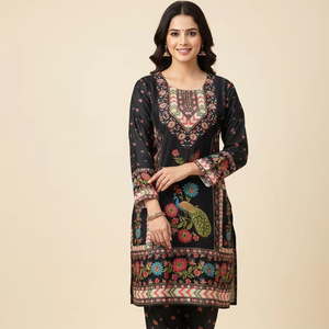 Traje de Dos Piezas para Mujer Unity Luxure, Estampado Digital de Lujo, Tela Crepé Suave Premium, Kurti Floral con Pantalones a Juego - Product Image 1