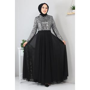 <b>Silver</b> Evening <b>Dress</b>-MSW8940 Scoop Neck Natural Waist A-Line Casual Crocheted Tiered Draped Floor-Length Maxi 100% Polyester - Product Image 4