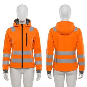 Sweat à capuche de travail en polaire softshell 320 GSM pour hommes et femmes, panneau réfléchissant orange, broderie personnalisée, sécurité - Product Image 1