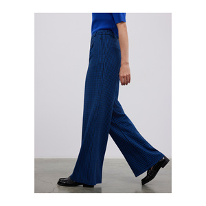Pantalones de Pierna Ancha de Cintura Alta con Estampado de Pata de Gallo para Mujer, Pantalones de Moda Color Gris Saxofón con Cinturón Arqueado - Product Image 4
