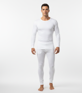 Cold Ready White <b>Men</b> <b>Thermal</b> Suit Featuring Full Sleeve Soft Breathable Fabric Providing Reliable Warmth in Winter - Product Image 1