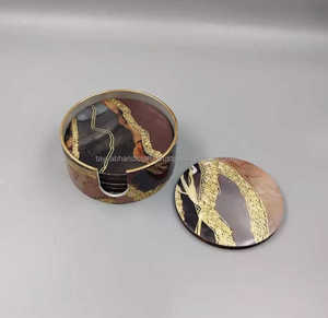 ชุดถาดรองกระดูกเขาเรซินทรงสี่เหลี่ยม4ชิ้นแผ่นรองจานเป็นชิ้นตามธรรมชาติแผ่นรองสำหรับถ้วยกาแฟและชา - Product Image 3