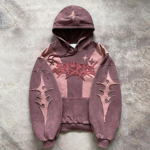 Personnalisable Vintage Sun Faded Stone Acid Wash Distressed Stitching Embroidery Patches Outwear 3D Embossed Hoodies - Product Image 1