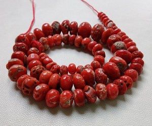 Hilo de 16 pulgadas, cuentas pulidas lisas Rondelle de Coral rojo, cuentas de Coral rojo viejo liso tamaño 10MM a 5 MM piedra preciosa - Product Image 1