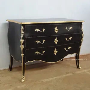 法式黑色和金色彩绘抽屉柜仿古欧式卧室家具设计
