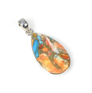 Pendentif en argent sterling massif 925 Oyster Turquoise Pierre de naissance de décembre avec pendentif à breloque en incrustation de diamant taillé en poire - Product Image 1