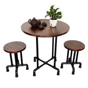 CBCF197 Acacia Wood Pipe <b>Table</b> and Chair Set <b>Rustic</b> Industrial Design for Home <b>Farmhouse</b> or Bedroom Classic <b>Dining</b> Furniture - Product Image 1