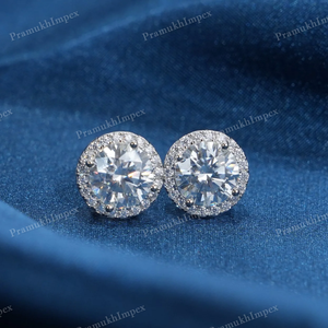 Boucle d'oreille personnalisée de qualité supérieure ronde taille brillant VVS Moissanite diamant plaqué or jaune Hip Hop au prix de gros - Product Image 4
