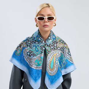 Pañuelo de Seda de Morera 100% con Estampado Floral Étnico y Paisley Vintage, Borde Enrollado a Mano, Diseño Personalizado, Pañuelo Cuadrado para la Cabeza - Product Image 1