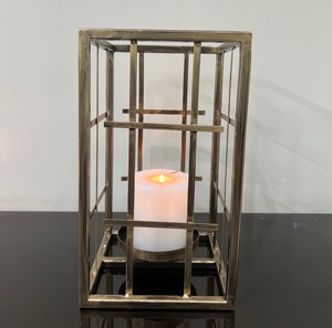 Soporte de vela de hierro con recubrimiento de polvo marrón diseño geométrico moderno hecho a mano portavelas de Metal de mesa creativa para el jardín del hogar - Product Image 3