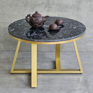 Modern <b>White</b> Stone Tea <b>Table</b> with Iron Frame for Living Room-70x70cm - Product Image 5