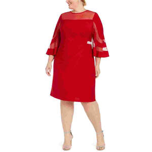 Abito da ballo rosso trasparente da donna R&M Richards, taglia 18W, in chiffon con paillettes, senza spalline, stile formale da festa - Product Image 1