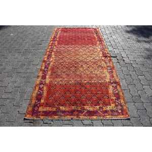 4.1x9 ft Vintage Turkish Rug, Area Rug, <b>Red</b> <b>Wool</b> Rug - Product Image 1