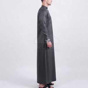 Simple Cotton Arabic <b>Thobe</b> for <b>Men</b> Traditional Long Breathable Lightweight Comfortable Flowing Fit Full Sleeve Crew Neck Button - Product Image 3