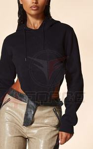 2024 femmes décontracté automne hiver coton pull sweats épais chaud polaire haut court avec tenues à capuche tissu tricoté - Product Image 4