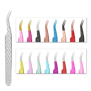 Diamond Grip Volumen de 90 grados Extensión de pestañas Polvo Bolsa de cuero individual Caja Embalaje Recubierto de fibra Punta plateada - Product Image 4