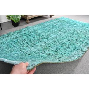 Tapis turc vintage 4.3 x 7.9ft bleu noir tissage plat en laine avec motif patchwork pour décorations de salon et couloirs - Product Image 4