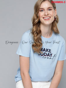 Camiseta azul Formal para mujer, algodón ecológico de secado rápido, logotipo bordado, manga corta, cuello redondo, diseño de patrón en relieve no tejido - Product Image 4