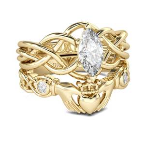 Jeulia Intertwined Claddagh Sterling <b>Silver</b> <b>Ring</b> <b>Set</b> with Princess Cut Gemstone - Product Image 2