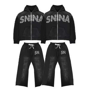 Survêtement à capuche personnalisé pour homme, vêtements de sport de haute qualité, poids lourd, coupe régulière, unisexe, streetwear évasé, 100% coton - Product Image 5