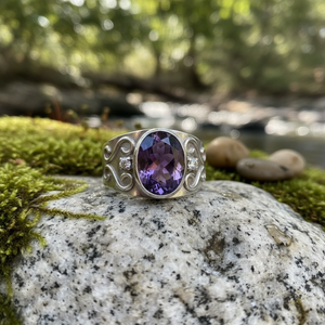 Bijou en argent sterling avec améthyste naturelle, fait main, design filigrane vintage, fabriqué en Inde, pierre de naissance de février, cadeau pour elle - Product Image 3