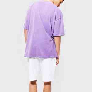 เสื้อยืดคอกลมสำหรับผู้ชายผ้า100% ผ้าฝ้ายแขนสั้นทรงหลวมทรงหลวมสีม่วงออกแบบได้ตามต้องการ - Product Image 2