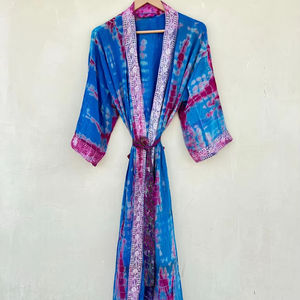 ชุดคลุมกิโมโนผ้าไหมมัดย้อมสำหรับผู้หญิงเสื้อคลุมมัดย้อมแบบอินเดียสำหรับเทศกาล - Product Image 1