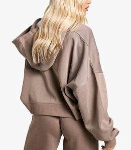 Sweats à capuche pour femmes avec fermeture éclair et haut court sur mesure de haute qualité Streetwear léger 100% coton sweat à capuche zippé en éponge française - Product Image 2