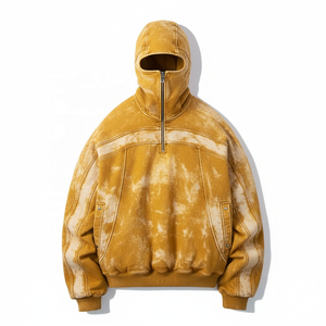 Sudadera con Capucha de Cuello Alto Estilo Ninja, Diseño Nuevo de Invierno, Sudadera con Media Cremallera y Máscara, Personalizada para Hombre, 100% Algodón, Tinte Liso, Talla Grande - Product Image 6