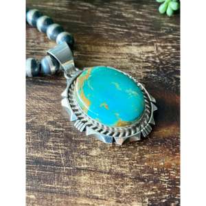 Pendentif Eddie Secatero Royston en turquoise et argent sterling avec chaîne en argent rhodié - Product Image 2