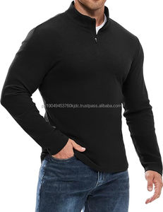 Men's Casual Quarter Zip Sweatshirt Long Sleeve Pullovers Mock Neck Basic <b>Sweaters</b> XL Size Embroidered Garment Dyed Solid - Product Image 1