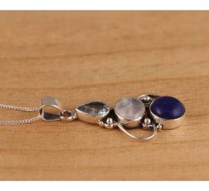 Collier pendentif en argent sterling topaze bleue naturelle pierre de lune arc-en-ciel pierres lapis-lazuli 16-30 pendentifs fins breloques - Product Image 4