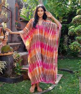 Boho femmes parole longueur robe de soirée main cravate teinture caftan col en v 100% coton été solide décontracté taille 6XL - Product Image 5