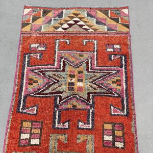 Turkish <b>Runner</b> Rug 2.8x9.3 ft (86x284 cm), Herki <b>Red</b> Solid Vintage Rug - Product Image 5