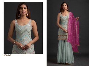 Dernières robes décontractées de créateur en fausse mousseline de soie lourde lavable Maxi A-Line Collection de robes pakistanaises Kurta Séquence de fil à broder - Product Image 6