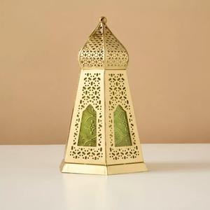 Elegant <b>Gold</b> Metal Moroccan Lantern with Intricate Cutwork Soft Glow Decorative <b>Candle</b> Light Perfect for Festive Home Decor - Product Image 2