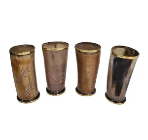 High quality Buffalo horn Glass Viking Drinking Horn Mug /Beer Cow horn Cup/glass with brass rim at low price