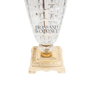 Lampe de table de luxe en cristal et laiton avec abat-jour en tissu élégant, éclairage décoratif classique pour le salon - Product Image 5