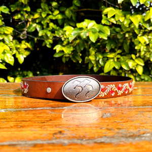 2025 fil recyclé hommes décontracté en cuir véritable ceinture broderie florale Style de détresse longueur personnalisée avec boucle de barre centrale - Product Image 3