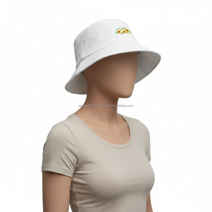 Premium Quality Foldable Cotton <b>Bucket</b> Hat with <b>Small</b> Flower Embroidery Soft Breathable Travel Sun Hat Outdoor Floral Fisherman - Product Image 2